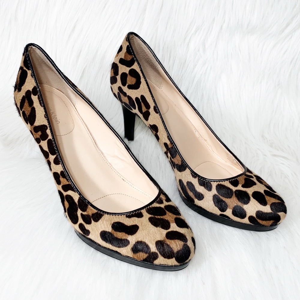 SOLD-Calvin Klein Leopard Print Calf Hair Black Pumps - Picture 1 of 14